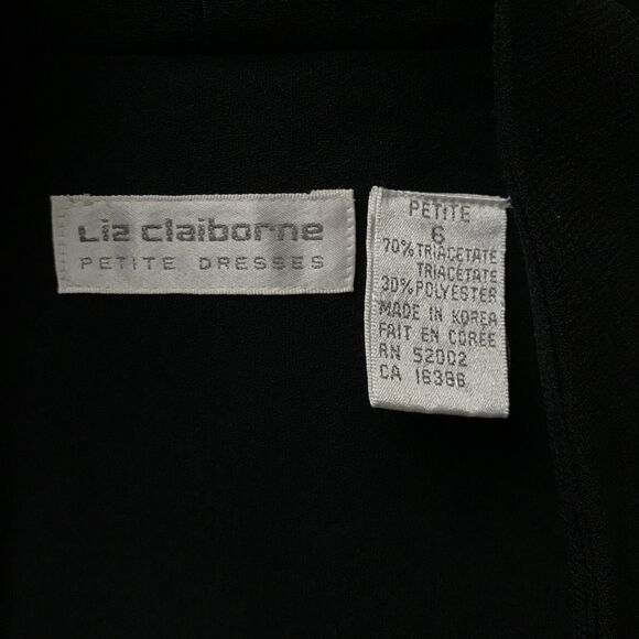 Vintage 90s Liz Claiborne Black Minimalist Chic Wrap Long Sleeve V Neck Dress 6P - Picture 8 of 8